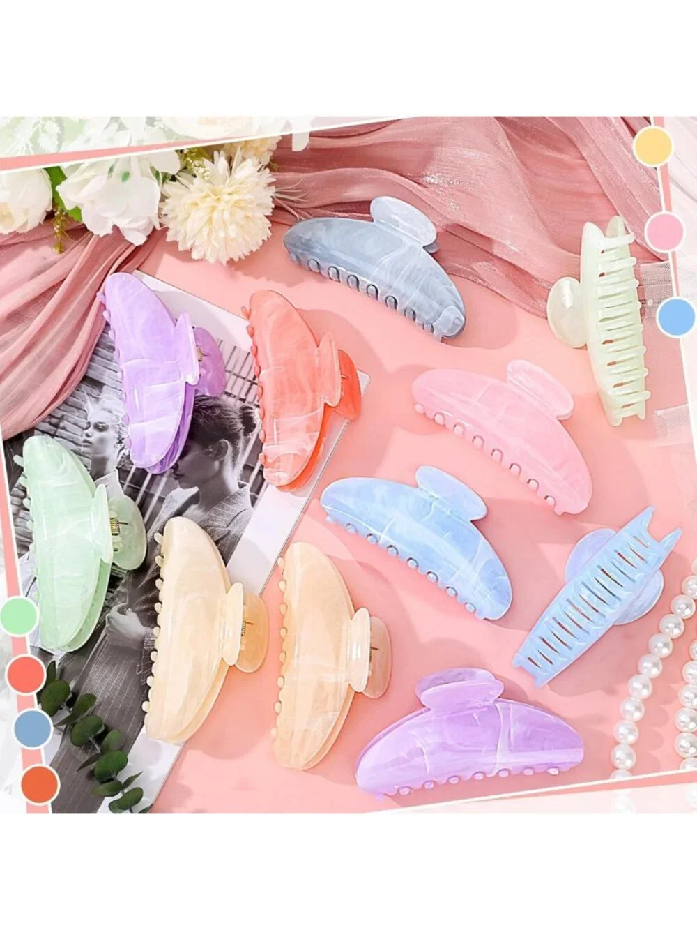 32 Pcs Large Non-Slip Acrylic Hair Claw Clips - Cute Pastel Barrettes for Women